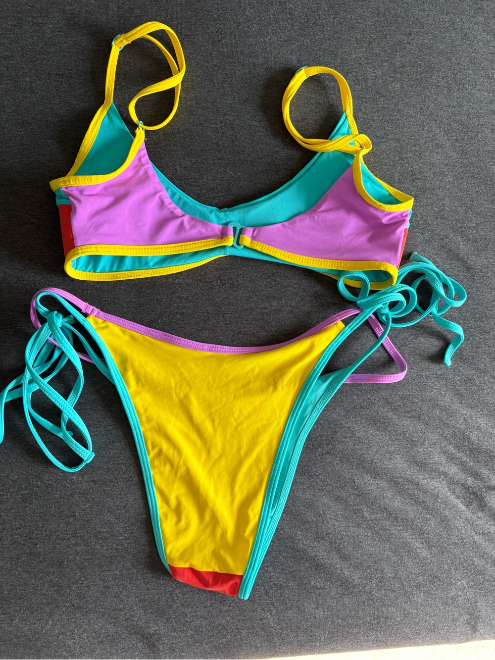 ONEONE Swim Ariane Alexa Bikini Set Brighton Colorblock Red Teal Yellow Retro - Picture 4 of 4